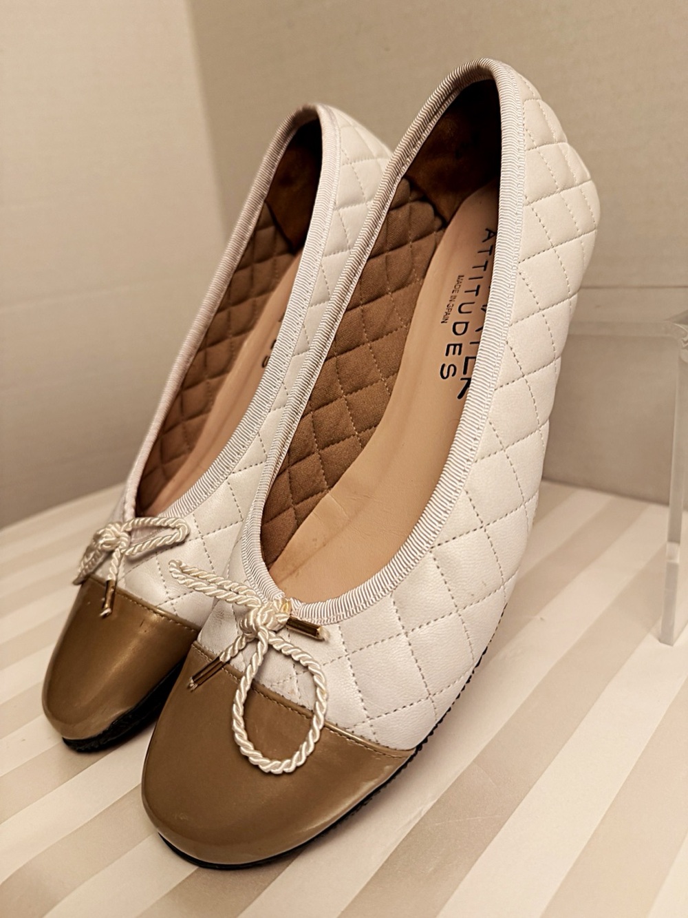 Paul Mayer “Best” Quilted Leather Ballet Flats | Ivory | Size 6.5